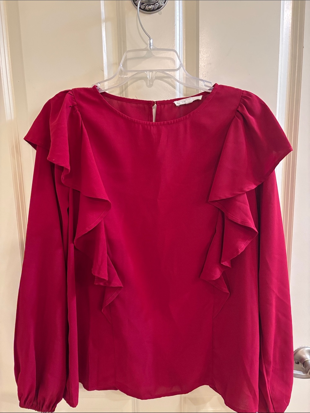 Women's Ruffle Long-Sleeve Blouse - Deep Pink